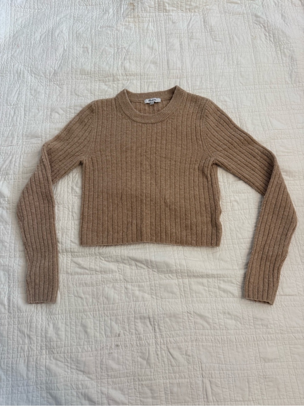 Madewell Cropped Ribbed Crewneck Sweater - Light Brown